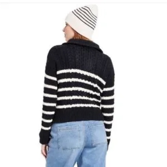 LA LIGNE Striped Black and White Knit Cable Women's Sweater - Picture 2 of 7